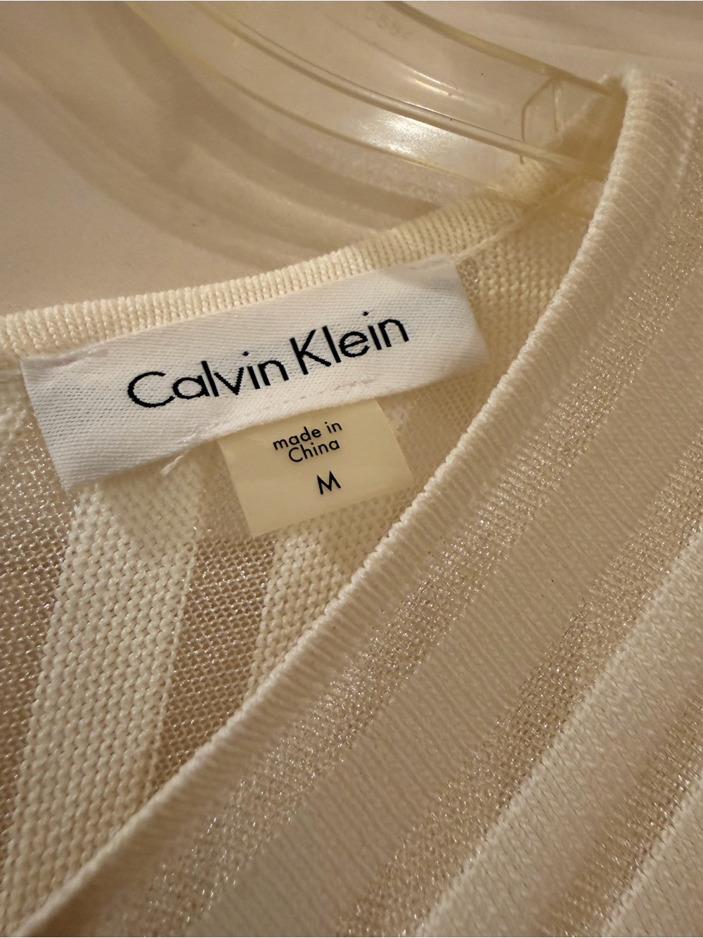 Calvin Klein Ivory Long-Sleeve Knit Fit & Flare Dress with Sheer details, Sz M - Picture 6 of 16
